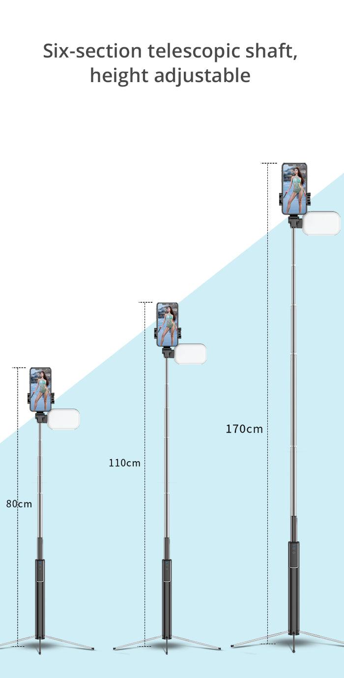 Integrated Portable Metal Selfie Stick With Bluetooth, Remote Control, Selfie Tripod, Telescopic Rod And  Fill Light