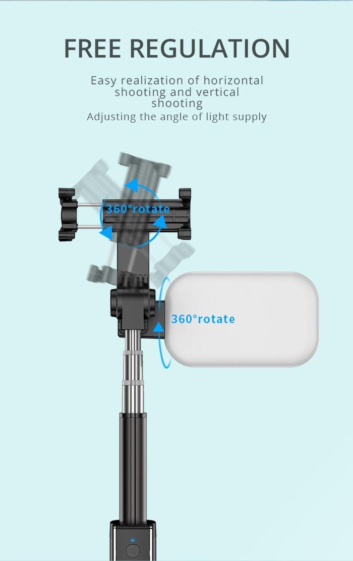 Integrated Portable Metal Selfie Stick With Bluetooth, Remote Control, Selfie Tripod, Telescopic Rod And  Fill Light