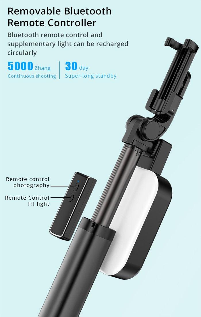 Integrated Portable Metal Selfie Stick With Bluetooth, Remote Control, Selfie Tripod, Telescopic Rod And  Fill Light