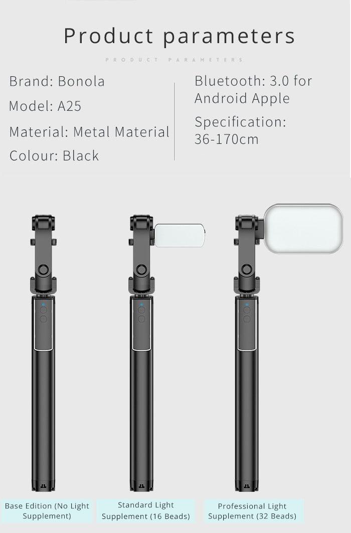 Integrated Portable Metal Selfie Stick With Bluetooth, Remote Control, Selfie Tripod, Telescopic Rod And  Fill Light