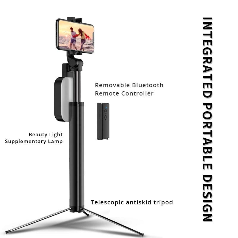 Integrated Portable Metal Selfie Stick With Bluetooth, Remote Control, Selfie Tripod, Telescopic Rod And  Fill Light