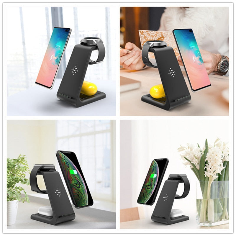 3-in-1 Compact Wireless Charger & Stand | Earbuds, Watch, Smartphone | iOS & Android