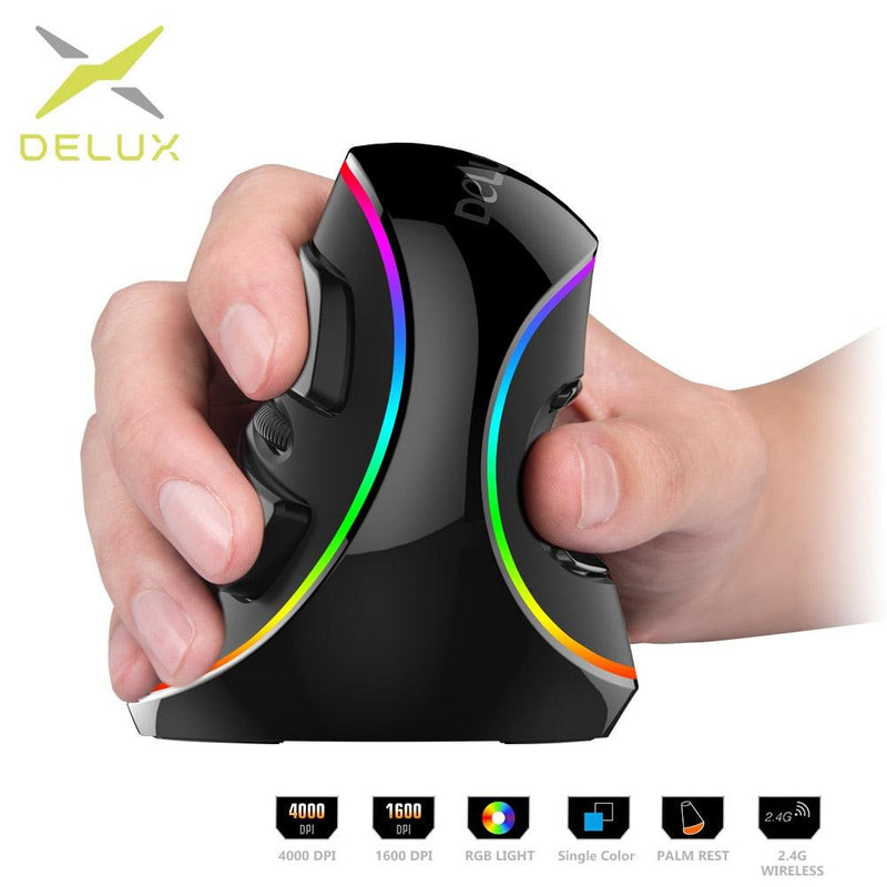 Delux M618 PLUS Ergonomics Wired/Wireless Vertical Gaming RGB Mouse 6 Buttons 4000 DPI