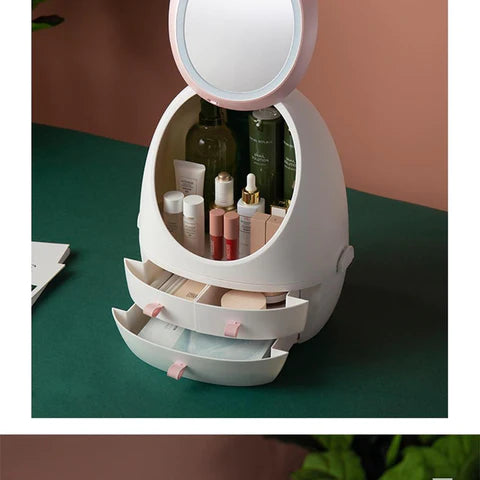 Waterproof Vanity Mirror with Cosmetic Storage Box