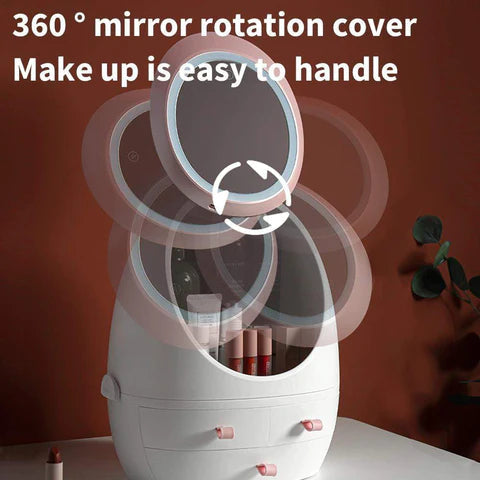 Waterproof Vanity Mirror with Cosmetic Storage Box