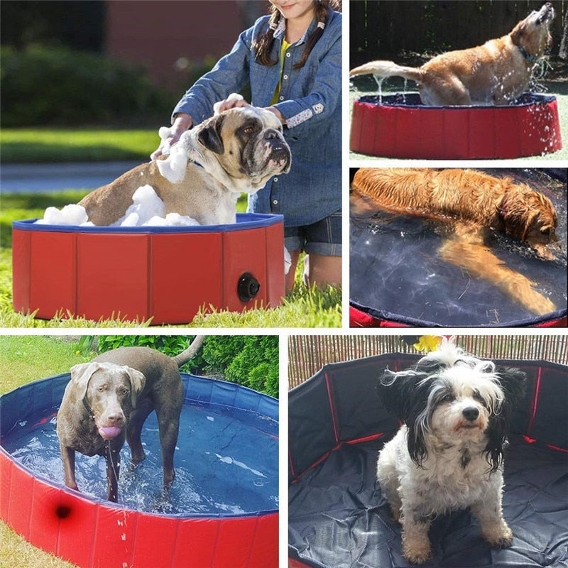 Dog & kids Swimming Pool, Foldable Large Doggy Swimming Pools, Blue & Red Bath Pool