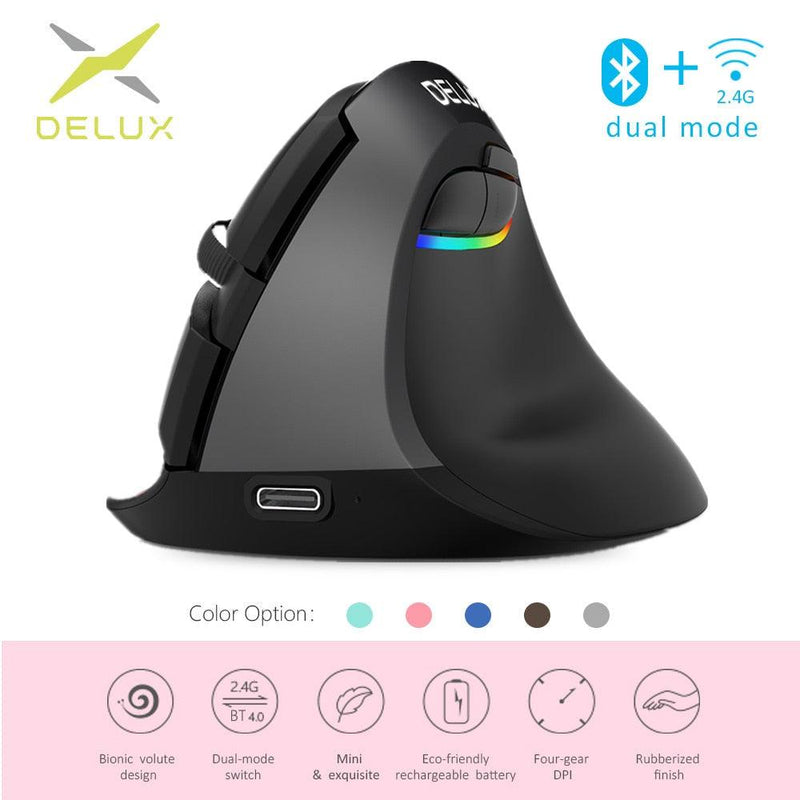 Delux M618 Mini Ergonomic Mouse Gaming Wireless Rechargeable Vertical Mouse