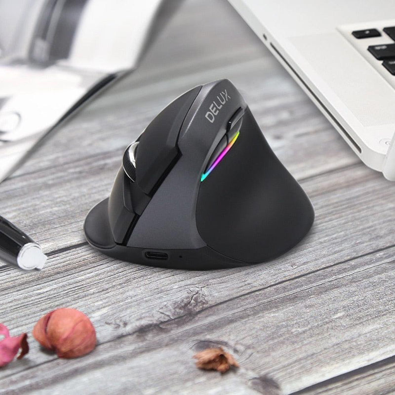 Delux M618 Mini Ergonomic Mouse Gaming Wireless Rechargeable Vertical Mouse