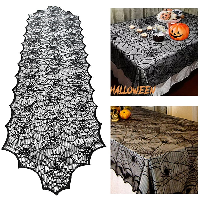 Halloween partyblack lace spider web tablecloth Indoor decoration Table Fireplace Scarf Stove