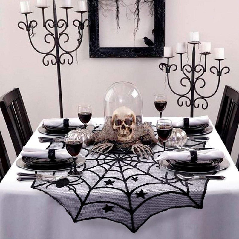 Halloween partyblack lace spider web tablecloth Indoor decoration Table Fireplace Scarf Stove