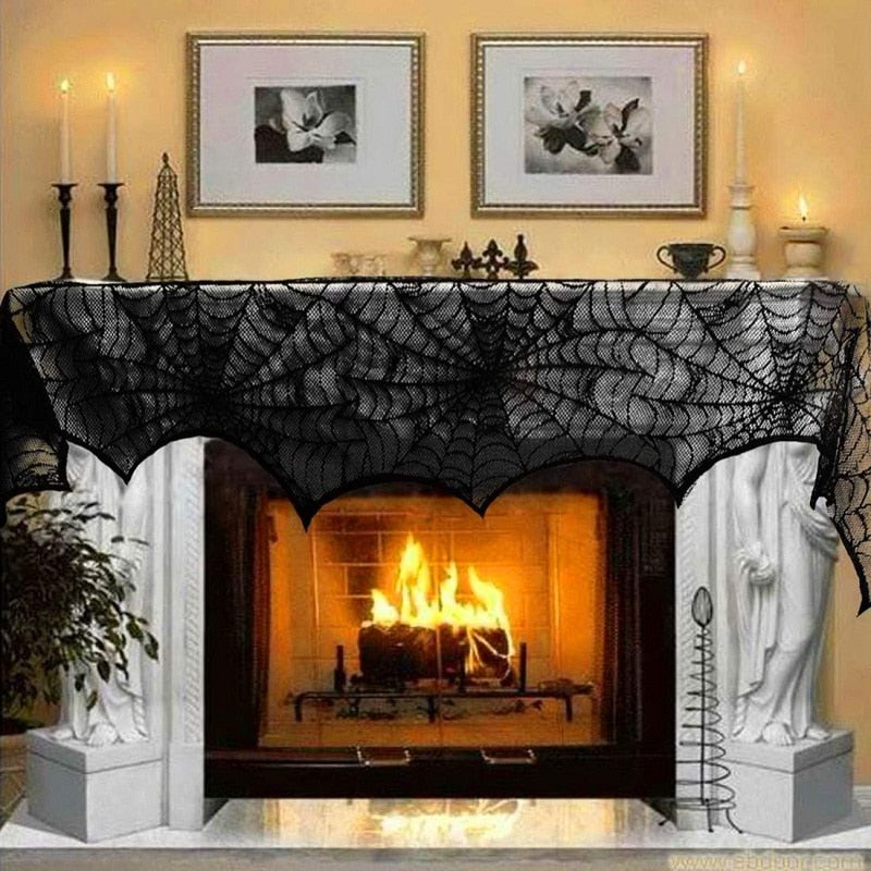 Halloween partyblack lace spider web tablecloth Indoor decoration Table Fireplace Scarf Stove