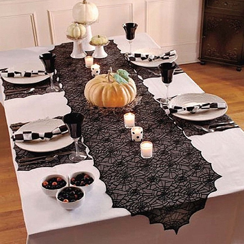 Halloween partyblack lace spider web tablecloth Indoor decoration Table Fireplace Scarf Stove