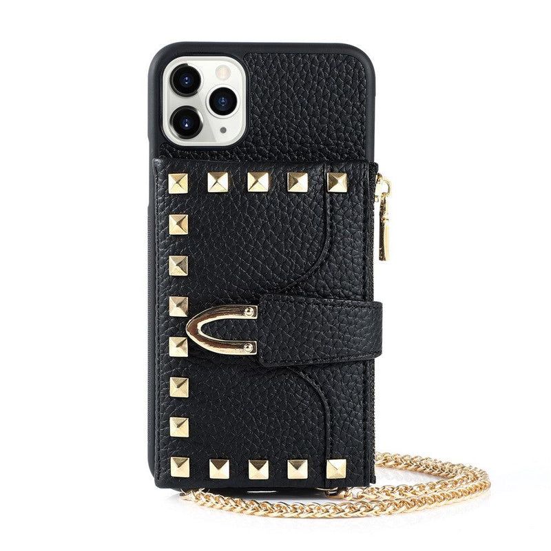 Lanyard Chain Leather Phone Wallet Case for iPhone