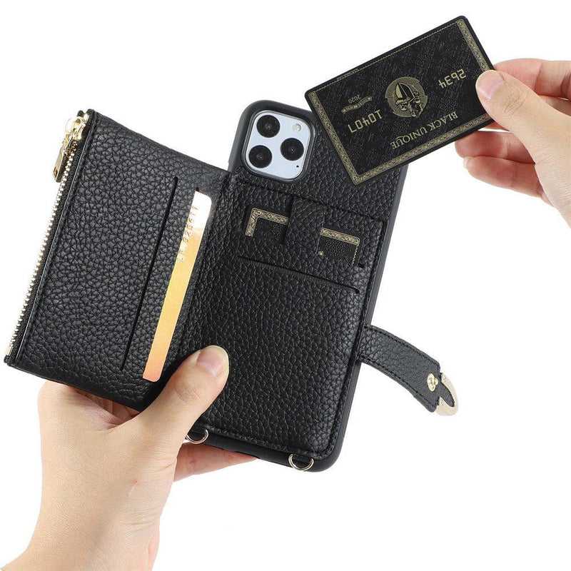 Lanyard Chain Leather Phone Wallet Case for iPhone