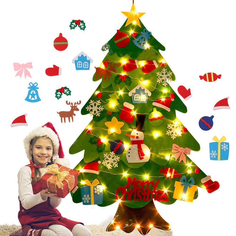 DIY Kid Felt First Christmas Tree for Toddlers - Best Kid Gift For Children Door Wall Hanging Decoration - Led Xmas Tree