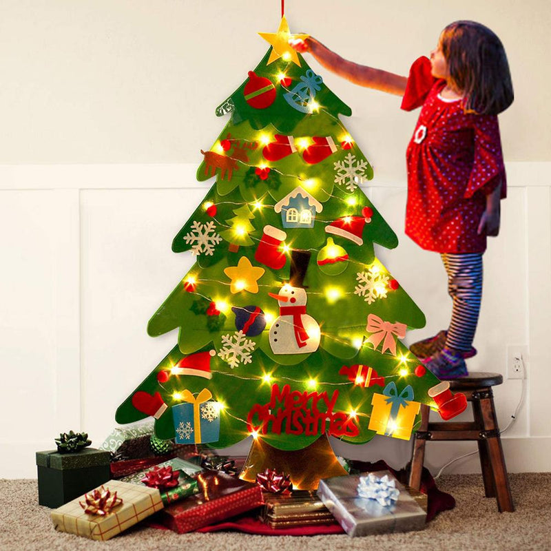 DIY Kid Felt First Christmas Tree for Toddlers - Best Kid Gift For Children Door Wall Hanging Decoration - Led Xmas Tree