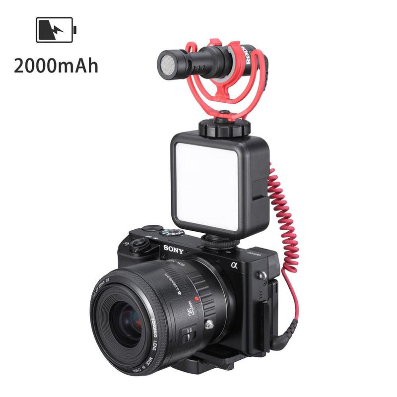 Mini LED Video Vlog Light with 3 Cold Shoe Mount Mic Built-in 2000 mAh Battery