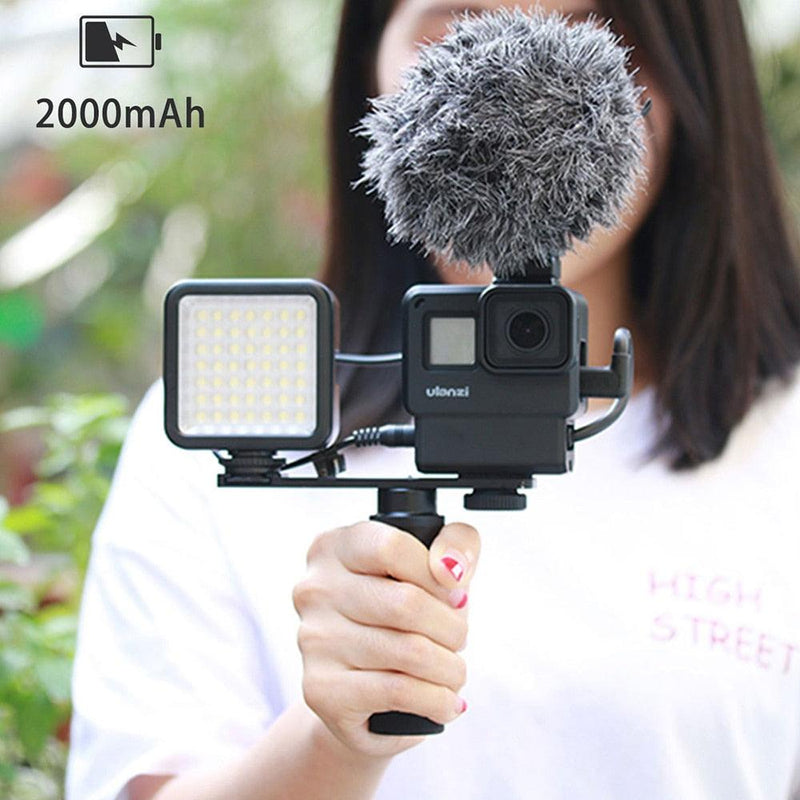 Mini LED Video Vlog Light with 3 Cold Shoe Mount Mic Built-in 2000 mAh Battery