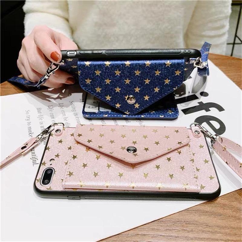 Card Holder Wallet Cover with Crossbody Lanyard for iPhone