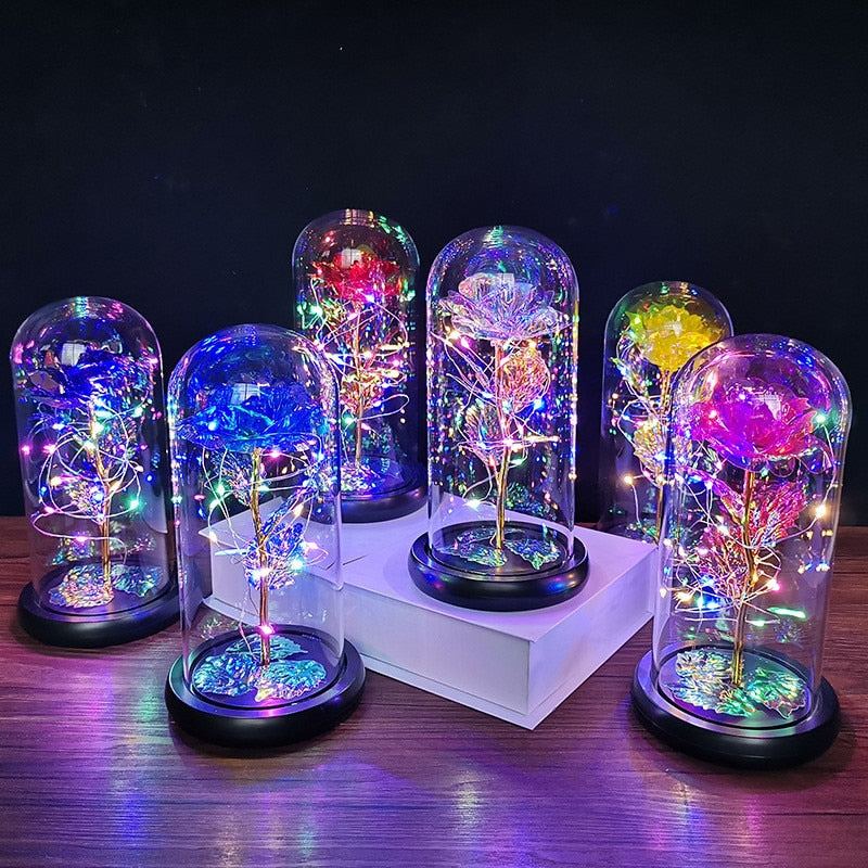 Galaxy Rose, Glass Rose, Enchanted Galaxy Rose In A Glass Dome, Beauty and the Beast Rose, Glowing Led Rose,