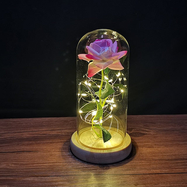 Galaxy Rose, Glass Rose, Enchanted Galaxy Rose In A Glass Dome, Beauty and the Beast Rose, Glowing Led Rose,