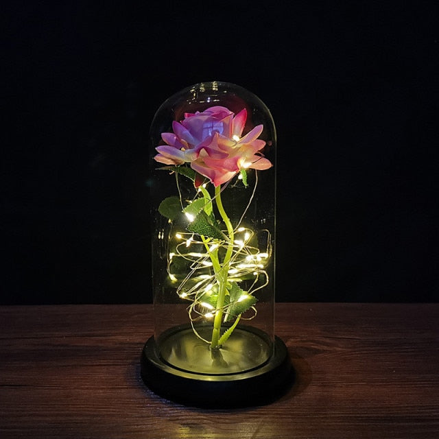 Galaxy Rose, Glass Rose, Enchanted Galaxy Rose In A Glass Dome, Beauty and the Beast Rose, Glowing Led Rose,