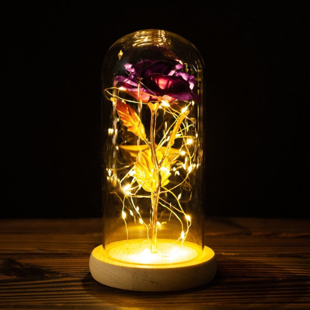 Galaxy Rose, Glass Rose, Enchanted Galaxy Rose In A Glass Dome, Beauty and the Beast Rose, Glowing Led Rose,