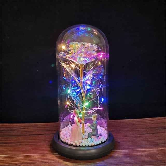 Galaxy Rose, Glass Rose, Enchanted Galaxy Rose In A Glass Dome, Beauty and the Beast Rose, Glowing Led Rose,