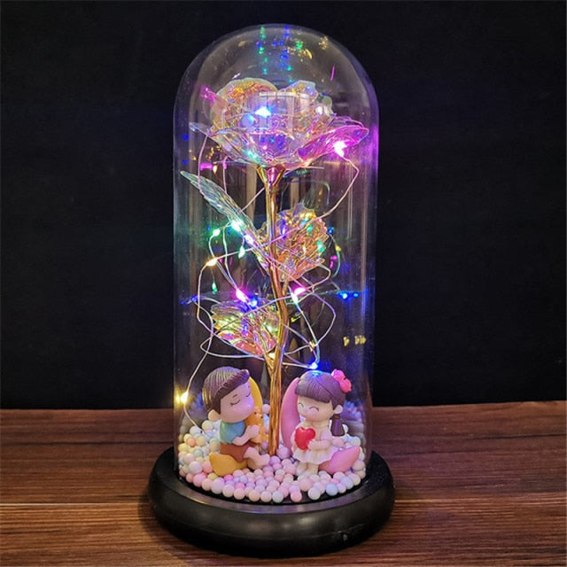 Galaxy Rose, Glass Rose, Enchanted Galaxy Rose In A Glass Dome, Beauty and the Beast Rose, Glowing Led Rose,