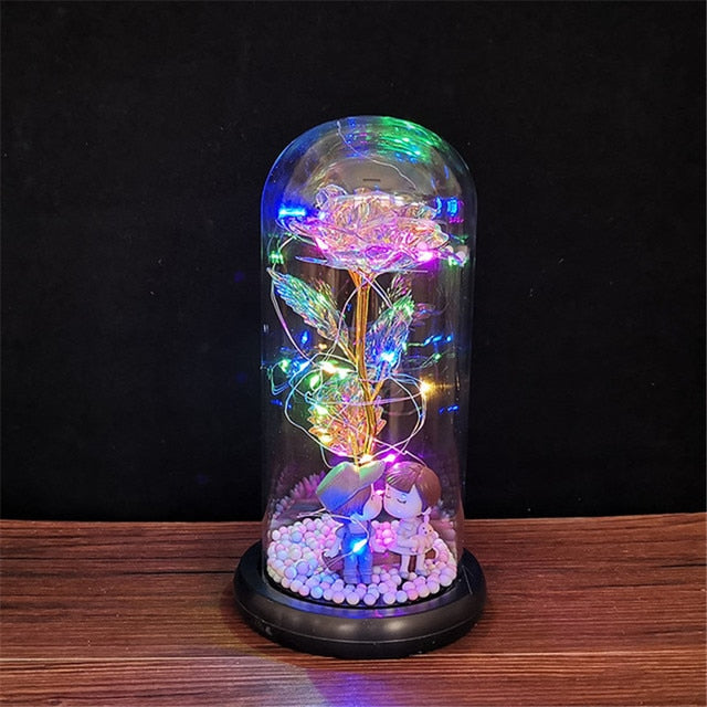 Galaxy Rose, Glass Rose, Enchanted Galaxy Rose In A Glass Dome, Beauty and the Beast Rose, Glowing Led Rose,