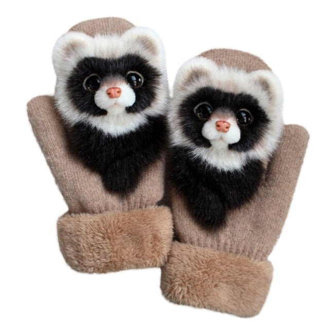 Cartoon Animal Fluffy Cozy Gloves