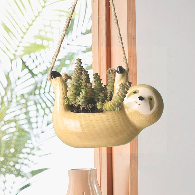 CeramiSloth | Cute Hanging Cartoon Sloth Planter