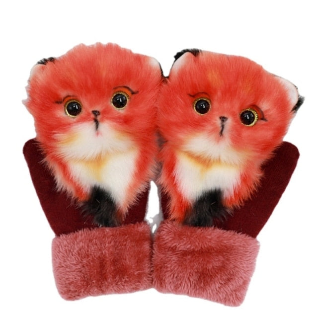 Cartoon Animal Fluffy Cozy Gloves