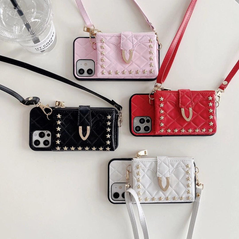 Lanyard Chain Leather Phone Wallet Case for iPhone