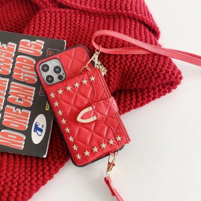 Lanyard Chain Leather Phone Wallet Case for iPhone