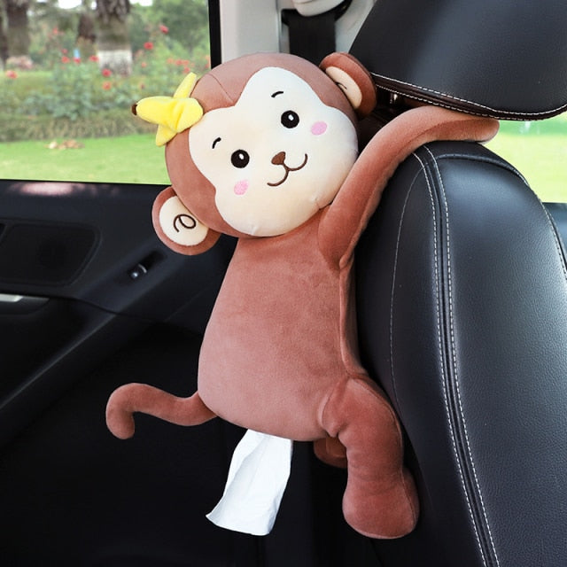 TissueBuddy | Cute Plush Animal Car Seat-Mounted Tissue Holder