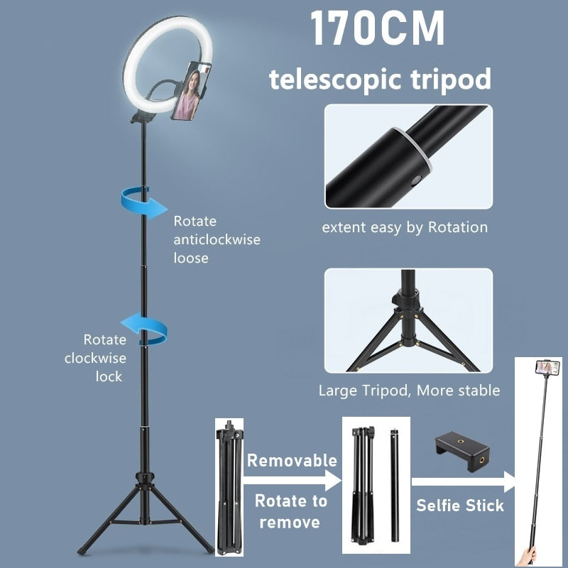 Professional Ring Lamp & Tripod Kit | Adjustable Height | Makeup, Photos and Streaming