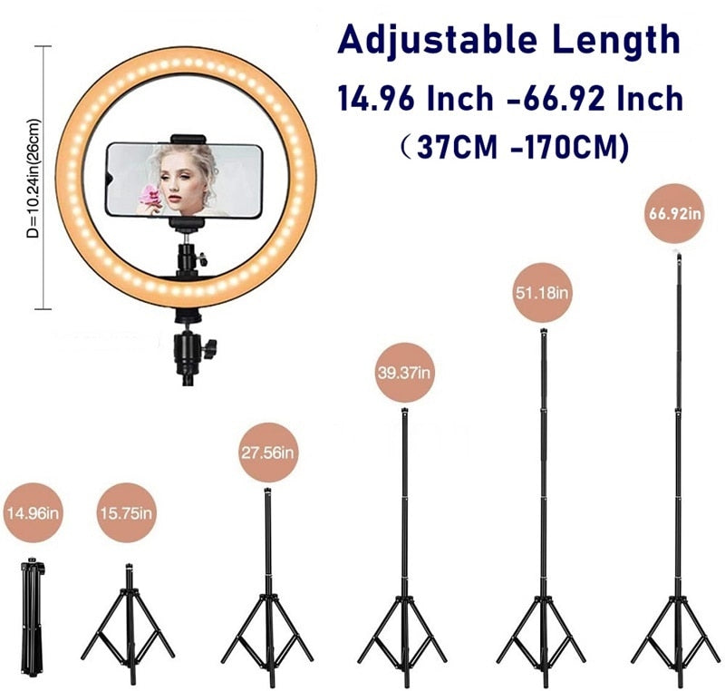 Professional Ring Lamp & Tripod Kit | Adjustable Height | Makeup, Photos and Streaming