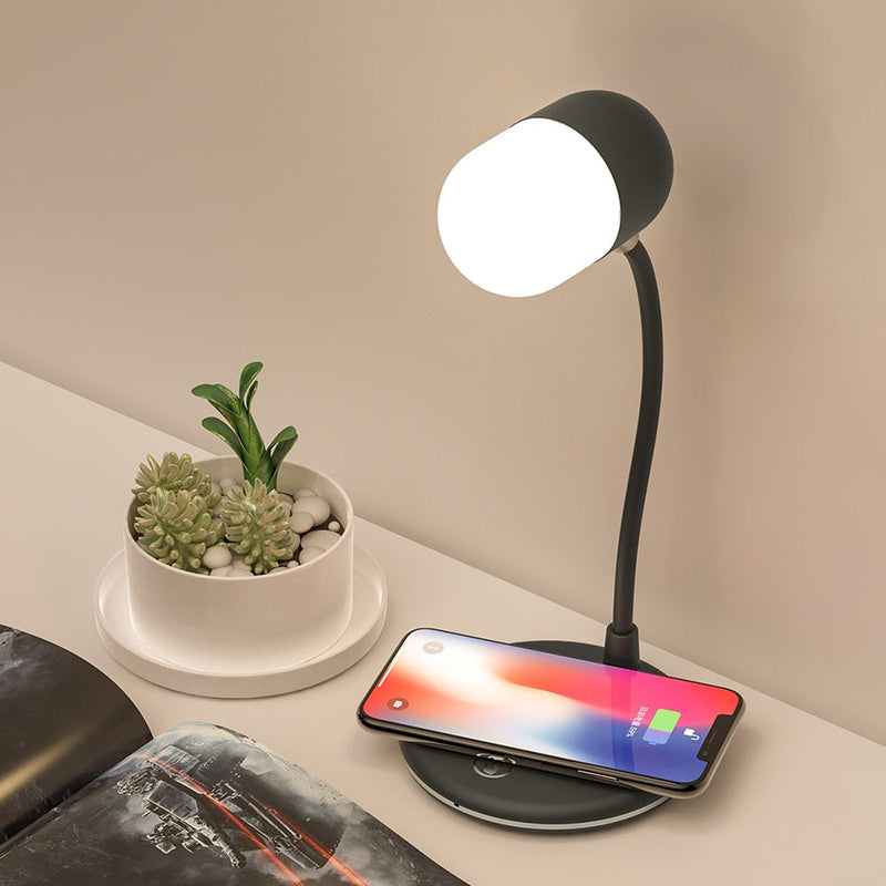 3 IN 1 Desk Lamp with Qi Wireless Charger 5W Bluetooth Speaker USB Dimmable for Bedroom Office Desk dormitory