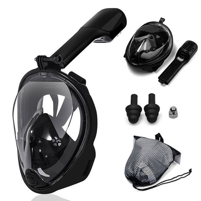 Snorkel Mask, Full Face Freediving Mask Adult and Kids with Camera Mount, 180 View, Anti-Fog, Anti-Leak Dry Top, Adjustable Straps