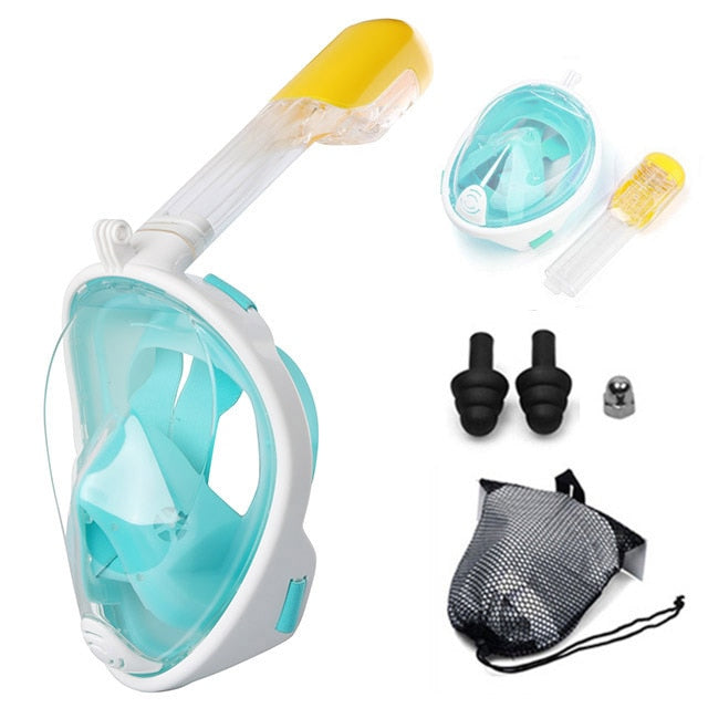 Snorkel Mask, Full Face Freediving Mask Adult and Kids with Camera Mount, 180 View, Anti-Fog, Anti-Leak Dry Top, Adjustable Straps