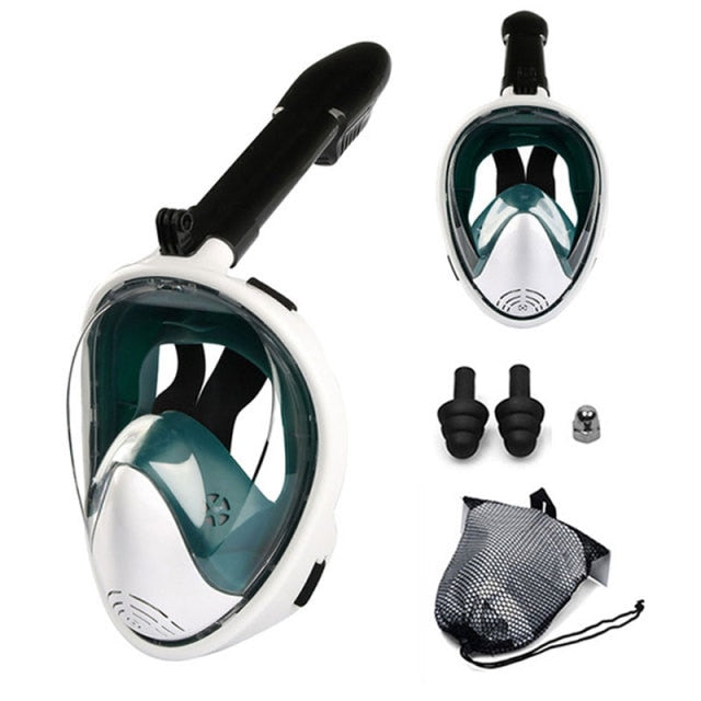 Snorkel Mask, Full Face Freediving Mask Adult and Kids with Camera Mount, 180 View, Anti-Fog, Anti-Leak Dry Top, Adjustable Straps