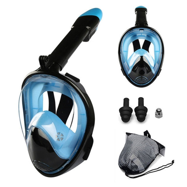 Snorkel Mask, Full Face Freediving Mask Adult and Kids with Camera Mount, 180 View, Anti-Fog, Anti-Leak Dry Top, Adjustable Straps