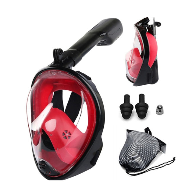 Snorkel Mask, Full Face Freediving Mask Adult and Kids with Camera Mount, 180 View, Anti-Fog, Anti-Leak Dry Top, Adjustable Straps