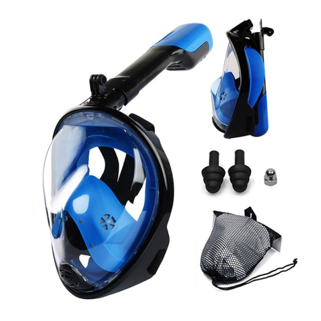 Snorkel Mask, Full Face Freediving Mask Adult and Kids with Camera Mount, 180 View, Anti-Fog, Anti-Leak Dry Top, Adjustable Straps