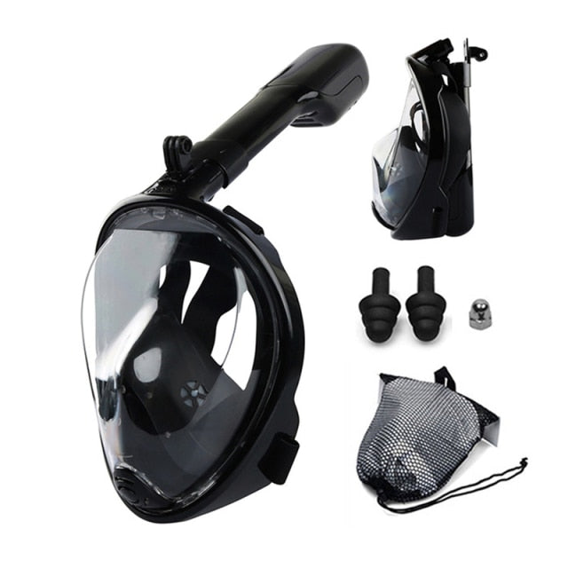 Snorkel Mask, Full Face Freediving Mask Adult and Kids with Camera Mount, 180 View, Anti-Fog, Anti-Leak Dry Top, Adjustable Straps