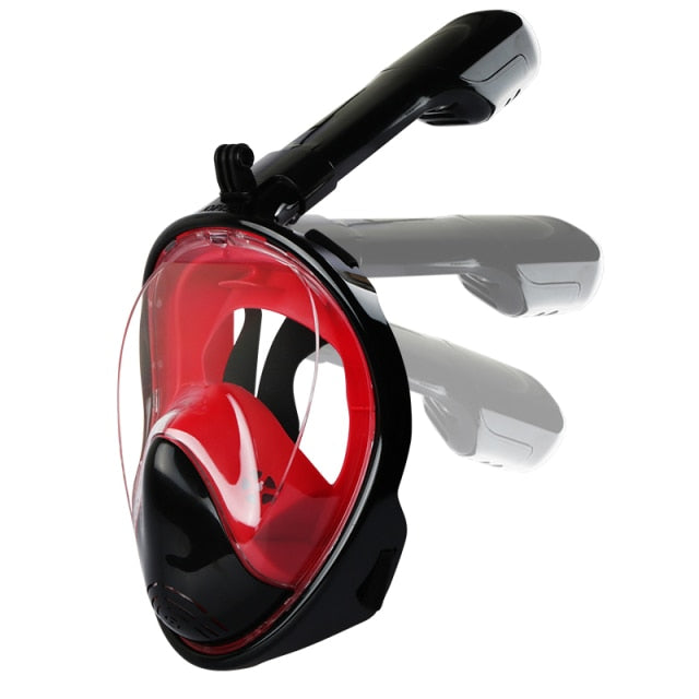 Snorkel Mask, Full Face Freediving Mask Adult and Kids with Camera Mount, 180 View, Anti-Fog, Anti-Leak Dry Top, Adjustable Straps