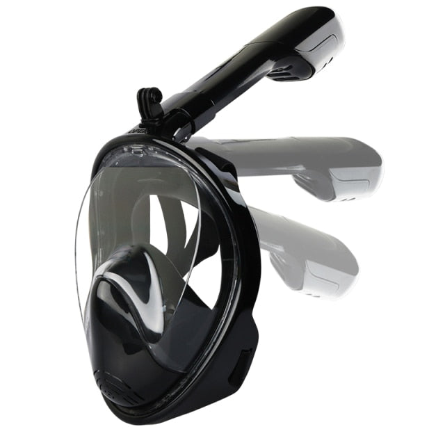 Snorkel Mask, Full Face Freediving Mask Adult and Kids with Camera Mount, 180 View, Anti-Fog, Anti-Leak Dry Top, Adjustable Straps