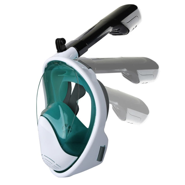 Snorkel Mask, Full Face Freediving Mask Adult and Kids with Camera Mount, 180 View, Anti-Fog, Anti-Leak Dry Top, Adjustable Straps