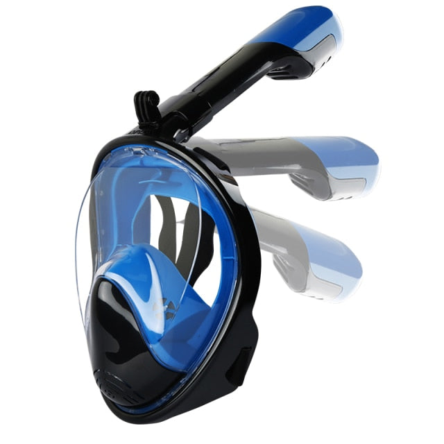 Snorkel Mask, Full Face Freediving Mask Adult and Kids with Camera Mount, 180 View, Anti-Fog, Anti-Leak Dry Top, Adjustable Straps